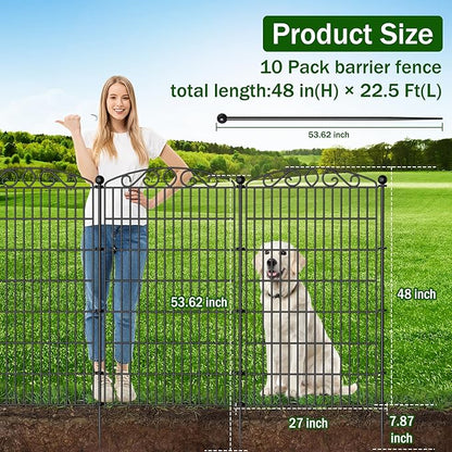 10 Panel No Dig Decorative Garden Fence - 48in H x 22.5ft L, Tall Animal Barrier for Dogs Rabbits, Rustproof Metal Wire Panels for Yard, Patio, and Outdoor Border Use