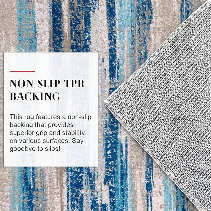 Modern Abstract Runner Rug 3x8, Blue Washable Kitchen Runner Non-Slip Soft Hallway Rug Runner Thin Print Faux Wool Carpet for Entryway Bedroom Laundry Room Indoor Home Office Decor