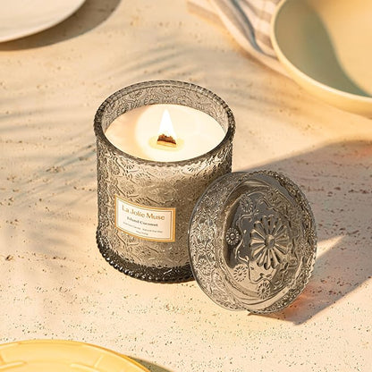 LA JOLIE MUSE Vanilla Coconut Candle, 19 oz Wood Wicked Candles for Home Scented, Natural Soy Wax, Large Glass Jar Candle, 90 Hours Long Burning, Island Coconut