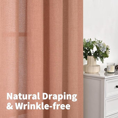 YoungsTex Terracotta Linen Curtains 63 Inch Length for Living Room, Light Filtering Semi Sheer Window Drapes with Bronze Grommet Privacy for Bedroom Farmhouse Decorative, 38 x 63 Inch, 2 Panels