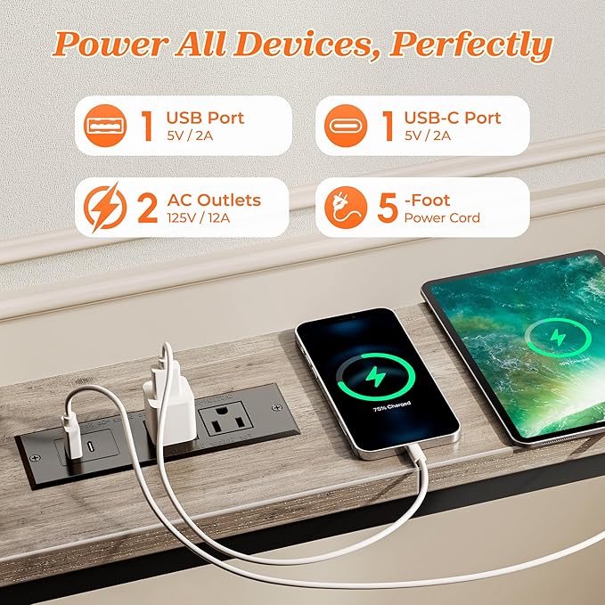 SUPERJARE Sofa Table with 2 Power Outlets and USB-C Ports, 5.9 Inch Narrow Console Table with Storage, Extra-Long, for Entryway Hallway Couch Behind Sofa, Small Spaces, Oak, 102.3 Inch