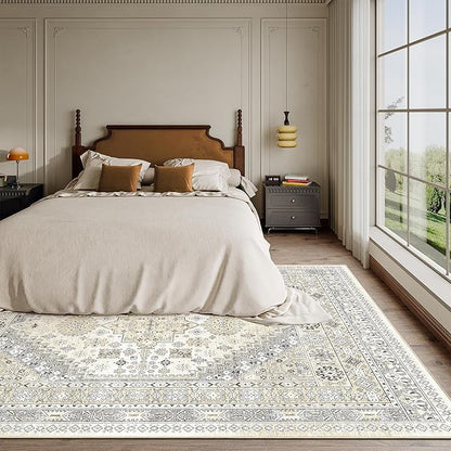 zesthome 6x9 Area Rug, Super Soft Washable Rugs for Living Room, Non-Slip Stain Resistant Vintage Rugs, Ultra-Thin Large Area Rugs (Beige,6'x9')