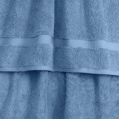 SALBAKOS 100% Turkish Cotton Bath Towel Set of 4 27x54 inch | Heirloom Quality | Hotel & Spa Collection | Ultra Soft, Super Absorbent, Long Lasting Bath Towels | Made in Turkey (Blue, 4 Bath Towels)