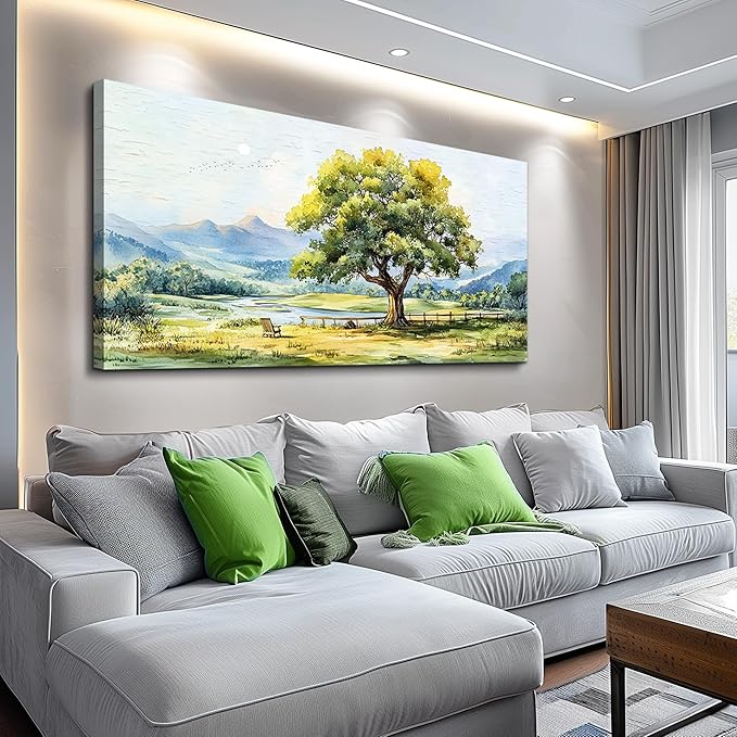 QIYILEXWART Canvas Wall Art For Living Room Large Wall Decor For Office Bedroom Decorations Green Tree Landscape Pictures Farmhouse Painting Artwork Room Wall Mural Aesthetic Home Decor 30x60 In