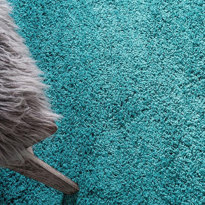 Unique Loom Solid Shag Collection Area Rug (4' 1" Round, Deep Aqua Blue)