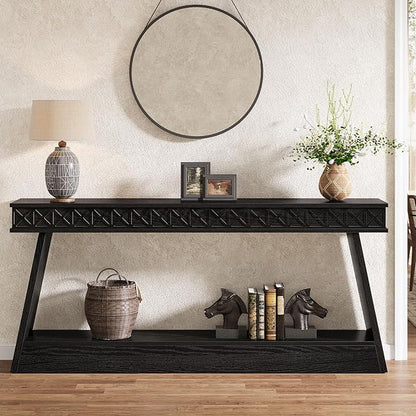 Tribesigns Modern Console Table, 71-Inch Extra Long Entryway Table with Storage, 2-Tier Narrow Sofa Table Behind Couch, Farmhouse Wooden Accent Table for Living Room, Hallway, Foyer, Black