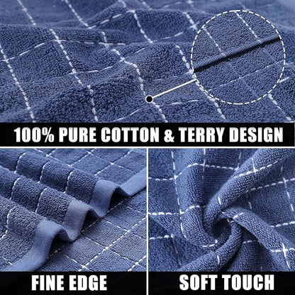Mordimy 100% Cotton Terry Cloth Kitchen Towels, Super Soft and Absorbent Dish Towels for Drying, Checkered Designed Hand Towels for Kitchen, 16 x 26 Inches, 6 Pack, Navy