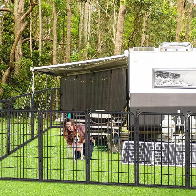Dog Playpen Outdoor, 40" Height 10 Panels Pet Fence with Low Threshold Full Gate, Large Dog Fence Outdoor for Yard, Heavy Duty Pet Playpen Metal Play Pen Fence for RV Camping