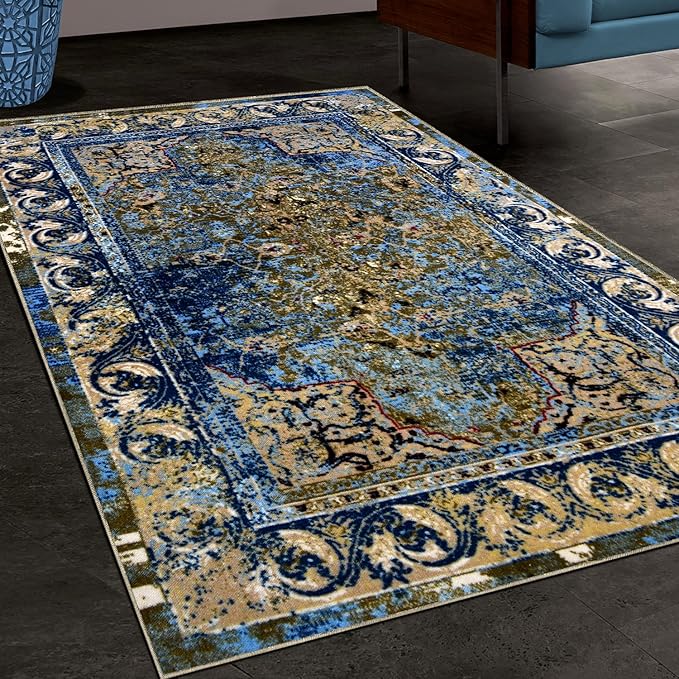 Superior's Designer Non-slip Angeles Area Rug; washable; Digitally Printed, Low Maintenance, Affordable and Fashionable, washable & Green-Beige - 8' x 10'