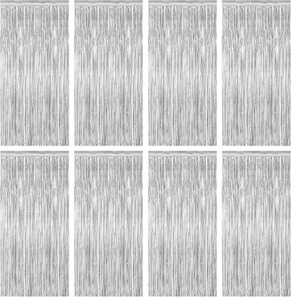 8 Pack Silver Backdrop, 3.28 FT x 7.05 FT Birthday Backdrop, Metallic Silver Tinsel Curtain Disco Party Streamer, Bachelorette Party Decorations Birthday Photo Booth Props