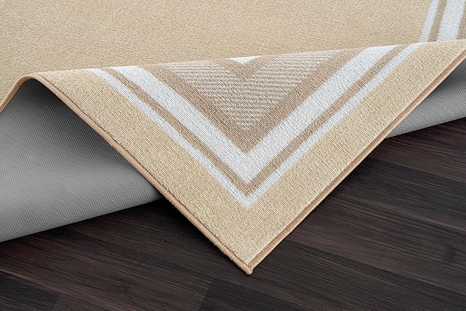 Modern Bordered Non Slip Indoor Runner Rugs for Living Room 2x7 Area Rugs for Kitchen, Rug for Bedroom, and Hallway, Stain Resistant Easy Cleaning Non Shedding Beige 2 x 7