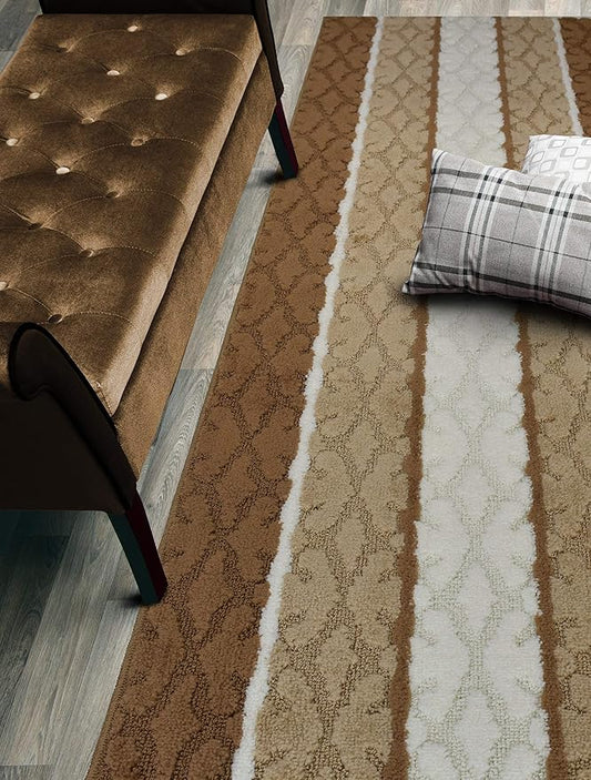 Custom Size Damask Hallway Runner Rug Slip Resistant, 26 Inch Wide x Your Choice of Length Size, Beige, 26 Inch X 29 Feet, Sold and Priced Per Foot