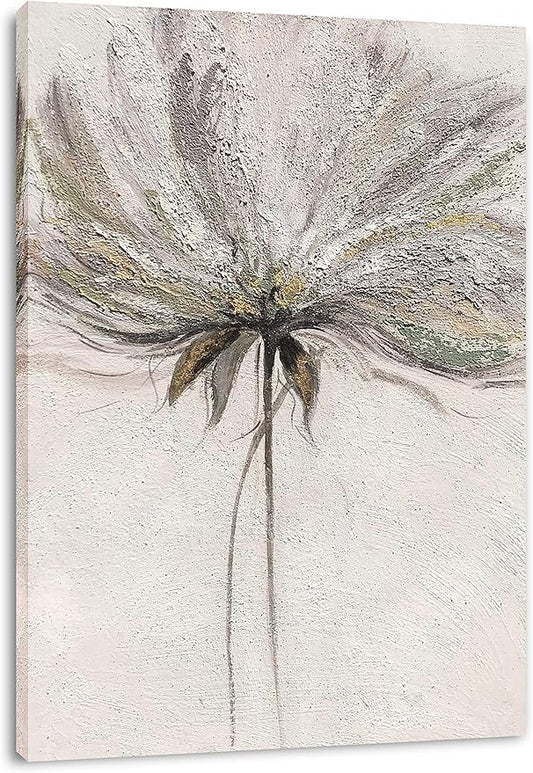 Yihui Arts Hand Painted Abstract Floral Wall Art Pictures Grey White Gold Foil Painting Sand Artwork For Bedroom Decoration