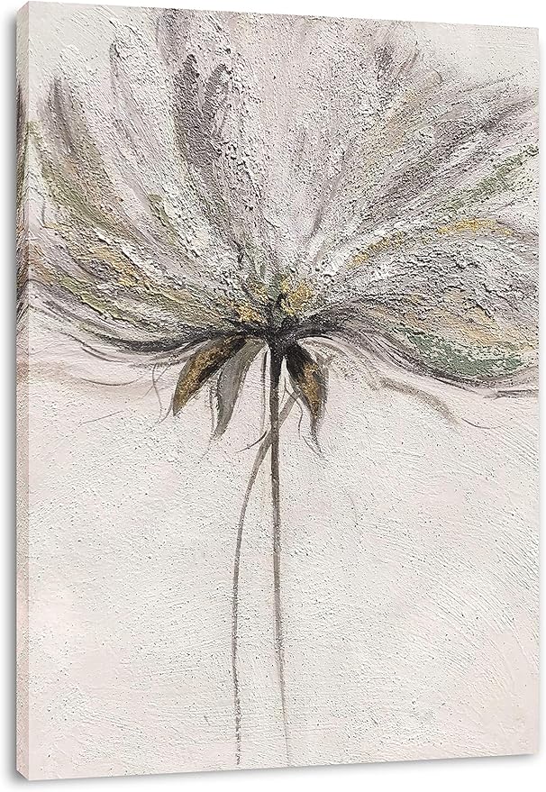 Yihui Arts Hand Painted Abstract Floral Wall Art Pictures Grey White Gold Foil Painting Sand Artwork For Living Room Decoration