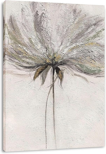 Yihui Arts Hand Painted Abstract Floral Wall Art Pictures Grey White Gold Foil Painting Sand Artwork For Living Room Decoration