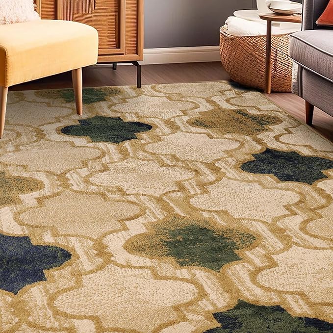 Superior Indoor Small Area Rug, Jute Backed, Perfect for Living/ Dining Room, Bedroom, Office, Kitchen, Entryway, Modern Geometric Trellis Floor Decor, Viking Collection, 4' x 6', Cream