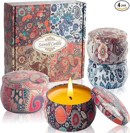 Scented Candles Gifts for Women - Soy Wax Natural Candle Set Aromatherapy Outdoor Indoor Small Aroma Candle Gift 4 PCS 4.4 Oz for Mothers Day Birthday Valentines Christmas Home Spa Bath Yoga