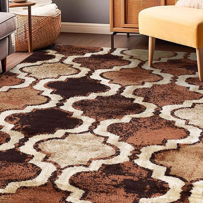 Superior Indoor Area Rug, Jute Backing, Modern Plush Rugs for Hallway, Living, Dining Room, Office, Kitchen, Geometric Trellis Floor Decor, Viking Collection, 8' x 10', Coffee