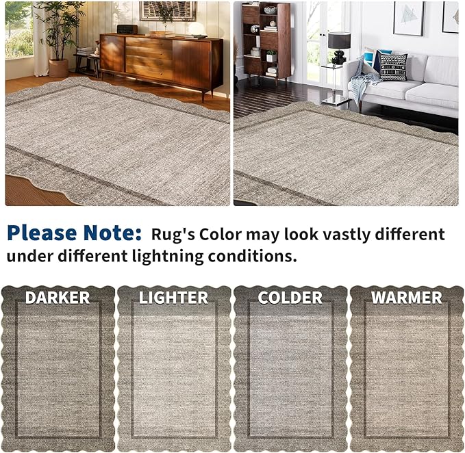 GarveeHome Scalloped Washable Runner Rug 2x10 Runner Modern Kitchen Runner Rug Non Slip Farmhouse Entryway Rug Soft Bathroom Rugs Stain Resistant Carpet for Laundry Bedroom 2 ft x10 ft Brown