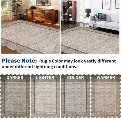 GarveeHome Scalloped Washable Runner Rug 2x10 Runner Modern Kitchen Runner Rug Non Slip Farmhouse Entryway Rug Soft Bathroom Rugs Stain Resistant Carpet for Laundry Bedroom 2 ft x10 ft Brown