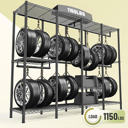 Raybee Clothes Rack for Hanging Clothes,Clothing Rack with Shelves,Portable Closet,Adjustable,76" W x 77" H x 18" D,Max Load 1150lbs,Black