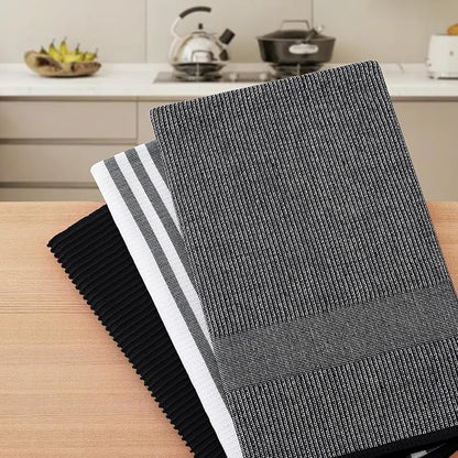 Homaxy Premium Kitchen Towels(18”x 28”, 3 Pack), Large Cotton 380 GSM Kitchen Hand Towels, Soft and Absorbent Terry Dish Towels, Multipurpose Tea Towel Set with Hanging Loop, Black