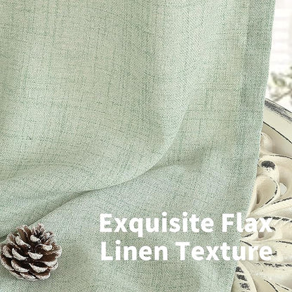 YoungsTex Sage Linen Curtains 63 Inch Length, Light Filtering Window Drapes with Bronze Grommet for Bedroom Short Window Rustic Country Spring Decorative, 42 x 63 Inch, 2 Panels