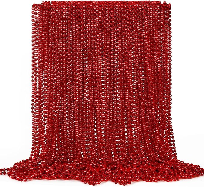 72PCS Bead Necklace, Red Christmas Bead Stuff Party Favors, 33" Necklaces Festival Parade Throw Accessories for Wedding Birthday Valentines Mardi Gras Christmas Celebrations Decorations