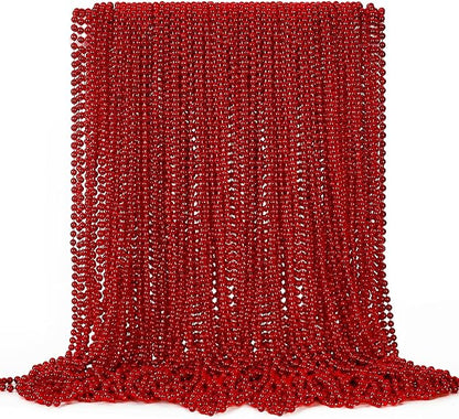 72PCS Bead Necklace, Red Christmas Bead Stuff Party Favors, 33" Necklaces Festival Parade Throw Accessories for Wedding Birthday Valentines Mardi Gras Christmas Celebrations Decorations