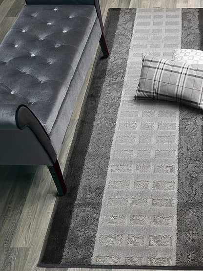 Custom Cut Hallway Runner Rug, Slip Resistant, 31 Inch Wide X Your Choice of Length, Leaves Anthracite, 31 Inch X 16 feet