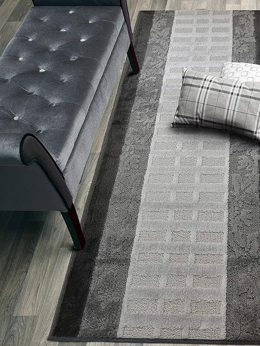 Custom Cut Hallway Runner Rug, Slip Resistant, 31 Inch Wide X Your Choice of Length, Leaves Anthracite, 31 Inch X 9 feet