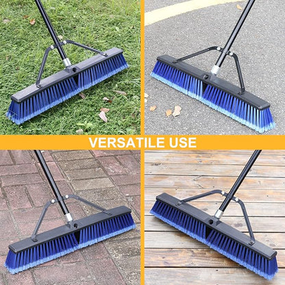 24 inches Push Broom Outdoor for Deck Driveway Garage Yard Patio Concrete Floor Cleaning-Blue