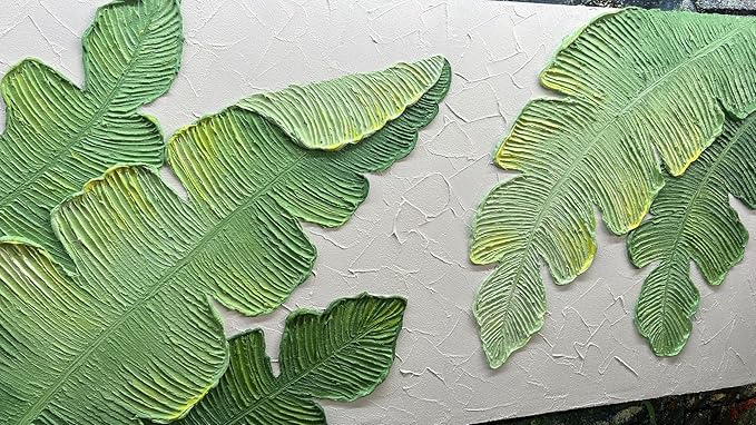 YaSheng Art- Modern minimalist 3D textured wall art Oil Paintings on Canvas Green plant paintings handmade Abstract artwork painting canvas wall art for bedroom Home Wall Art Deco Oil Painting 24x48inch