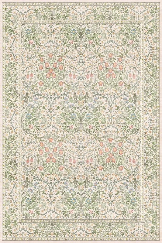 Beige Green 4x6 Washable Area Rug for Living Room, Large Entryway, Nursery, Bedroom, Kitchen, Ultra Soft Non Slip Stain Resistance, Floral Distressed Aethestic Design