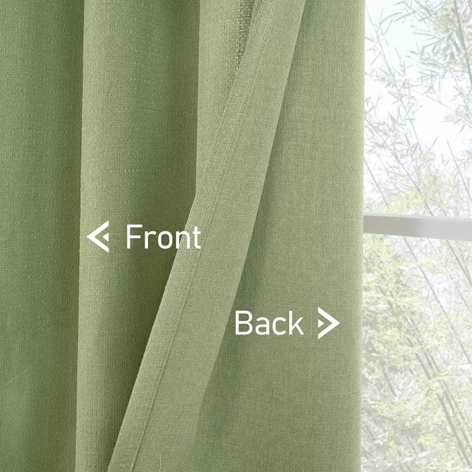 LAMIT Sage Green Linen Curtains for Bedroom, 54 inches Grommet Thermal Insulated Thick Farmhouse Curtains Noise Reducing Window Treatment Drapes for Living Room, Set of 2 Panels, W52 x L54
