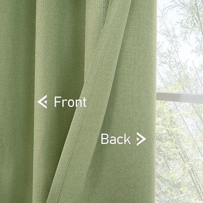 LAMIT Sage Green Linen Curtains for Living Room 84 inch Length, Spring Room Decor Linen Textured Light Filtering Curtains with Grommet for Bedroom/Farmhouse, Set of 2 Panels, W52 x L84