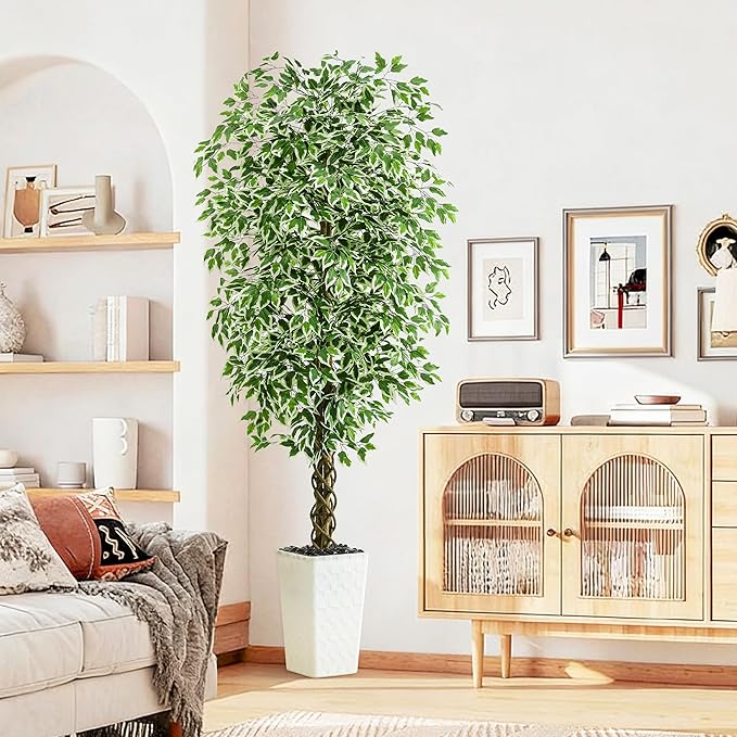 Artificial Ficus Tree (1, Crack-White, 6FT)