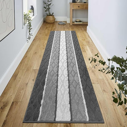 Custom Size Hallway Runner Rug, Slip Resistant, 26 Inch Wide x Your Choice of Length Size, Damask Anthracite, 26 Inch X 25 Feet, Sold and Priced Per Foot