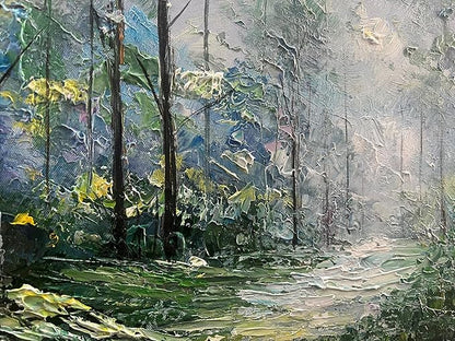 Art Hand Painted Green Forest Landscape Oil Painting Modern Abstract Art Home Wall Deco Art 24x48 inches