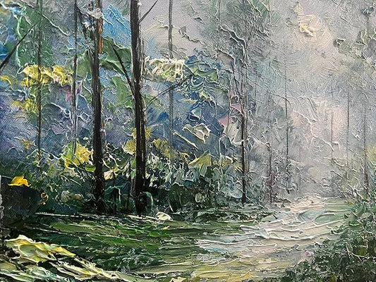 Art Hand Painted Green Forest Landscape Oil Painting Modern Abstract Art Home Wall Deco Art 24x48 inches