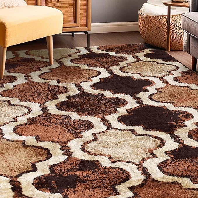 SUPERIOR Indoor Large Area Rug for Kitchen, Bedroom, Living Room, Entryway, Hallway with Jute Backing, Perfect for Hardwood Floors- Viking Modern Geometric Trellis Design, 5 ft. x 8 ft., Coffee
