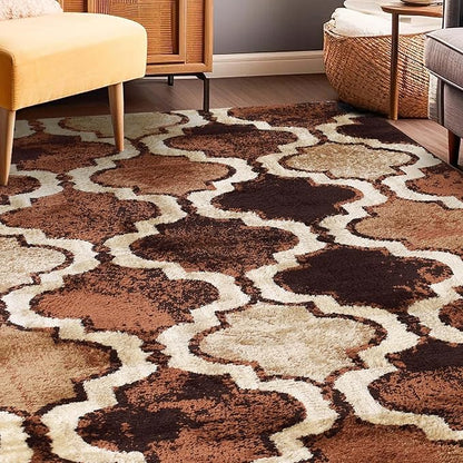 SUPERIOR Indoor Large Area Rug for Kitchen, Bedroom, Living Room, Entryway, Hallway with Jute Backing, Perfect for Hardwood Floors- Viking Modern Geometric Trellis Design, 5 ft. x 8 ft., Coffee