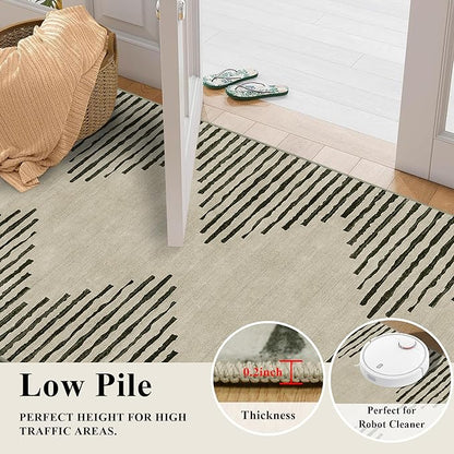 HelloTree Hallway Runner Rug，2x6 Moroccan Modern Stripe Carpet Washable Machine Bathroom Runner Bohemian Design Modern Soft Non Slip Indoor Rug for Entryway Hallway Laundry Room Bedroom-Cream