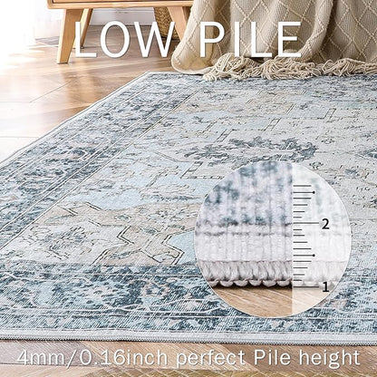 GENIMO Runner Rug 2x8, Non Slip Vintage Hallway Runner Rugs, Low Pile Lightweight Machine Washable Mat for Hallway, Entryway, Bedroom, Kitchen and Corridor, Blue