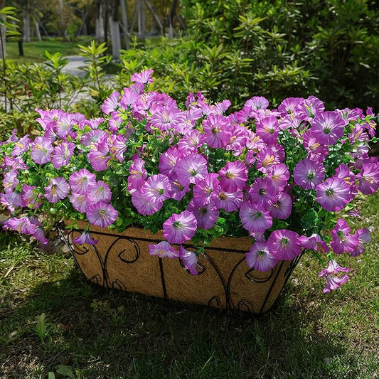 Artificial Flowers for Outdoors Fake Plants Outside Decoration, 12 Bundles Silk Purple Morning Glory UV Resistant Look Real Faux Flowers for Planter Front Door Porch Patio Yard Gardens Home