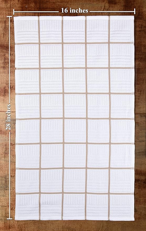 Sticky Toffee Cotton Kitchen Towels Set of 4 – 28x16 in Tan and White Hand Towels, Reusable and Absorbent Tea Towels for Drying or Cleaning, Oeko-Tex Cotton
