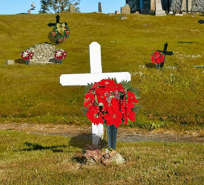 Christmas Cemetery Flowers for Grave Decoration， Christmas Red Poinsettias Berry Bouquet with Cemetery Ground Vase,2 Butterflies Including