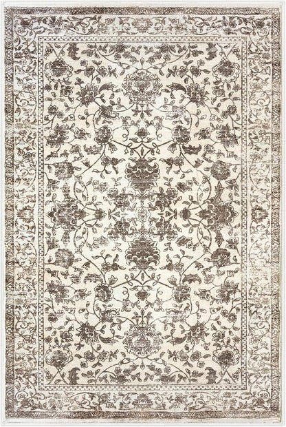 KILOCOCO Area Rug 3x5 Entryway Rug Washable Printed Vintage Floral Rubber Backed Non Slip Indoor Kitchen Rugs for Living Room Laundry Room Playroom Mudroom Moroccan Area Rugs, Beige/Brown