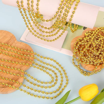 24PCS Gold Bead Necklaces, Metallic Oval Beaded Necklace Bulk, 32" Necklaces Costume Mardi Gras Beads, Festival Parade Throw Accessories for Wedding Birthday Pirate Theme Christmas Party Favors Decor
