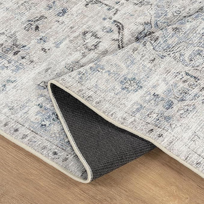Bloom Rugs Caria Washable Non-Slip 5x7 Rug - Ivory/Blue/Gray Traditional Area Rug for Living Room, Bedroom, Dining Room, and Kitchen - Exact Size: 5' x 7'